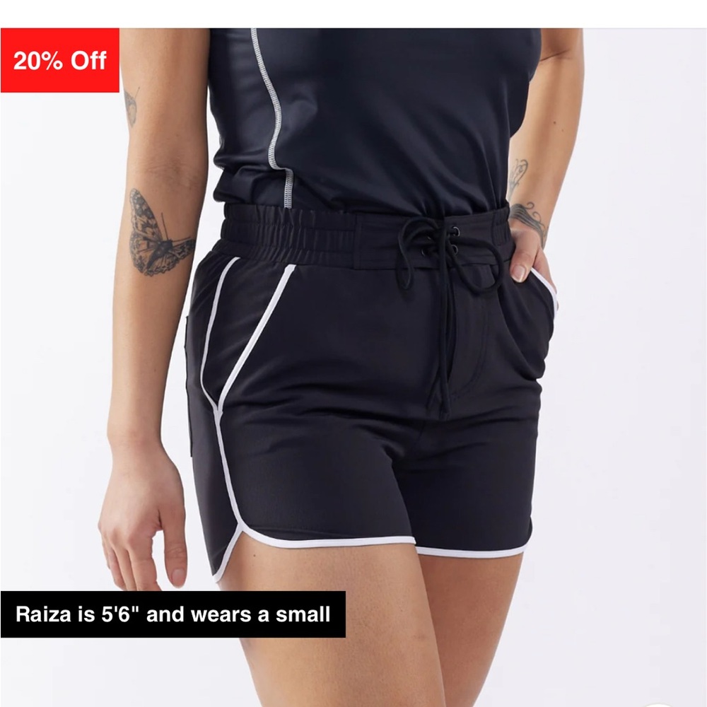 TomboyX Swim 2.5" High Waisted Board Shortie - Black Novelty